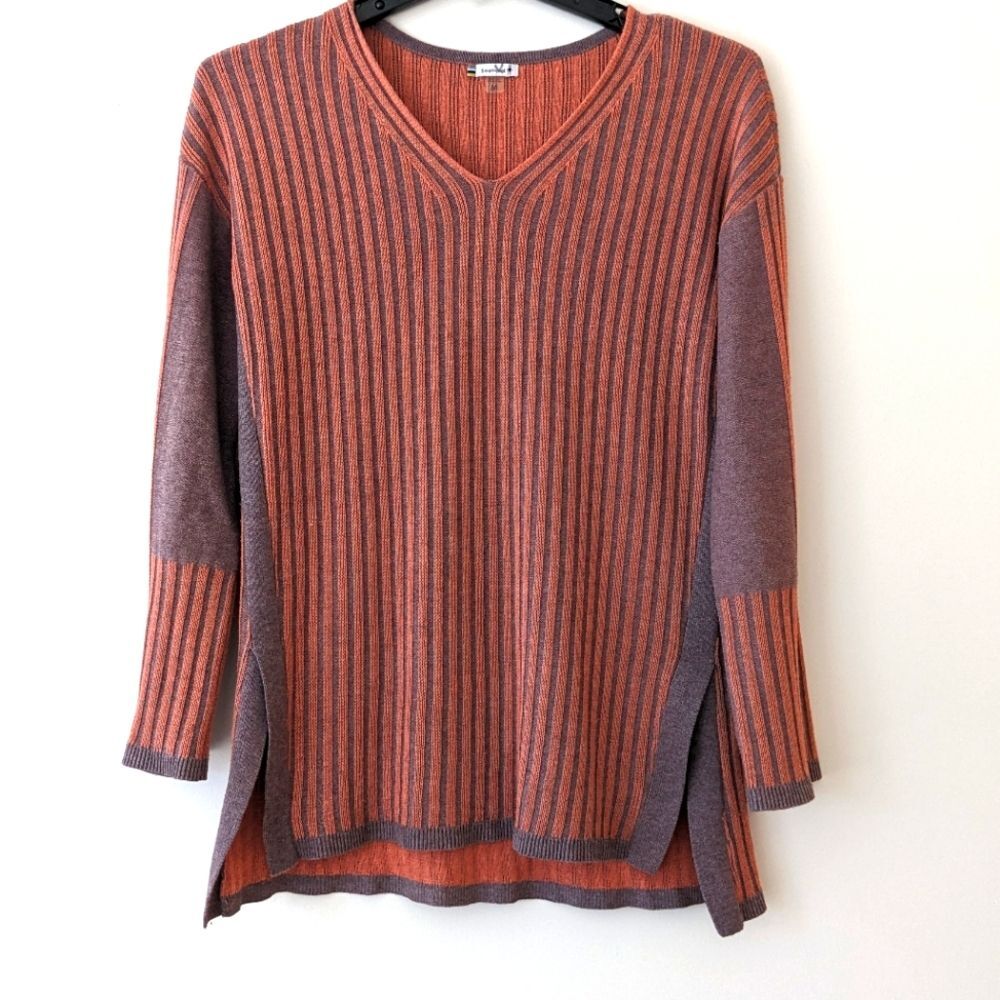 Smartwool Orange and Gray Striped Sweater